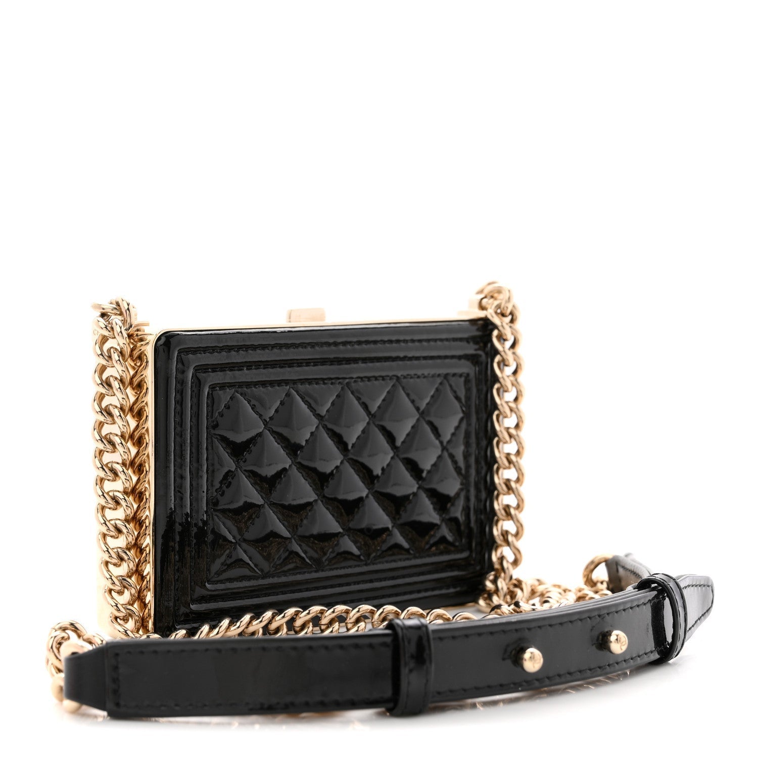 Patent Calfskin Boy Minaudiere Black