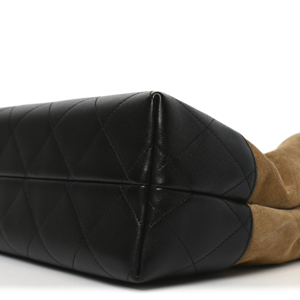 Suede Calfskin Shiny Lambskin Quilted Small Coco Base Shopping Bag Beige Black