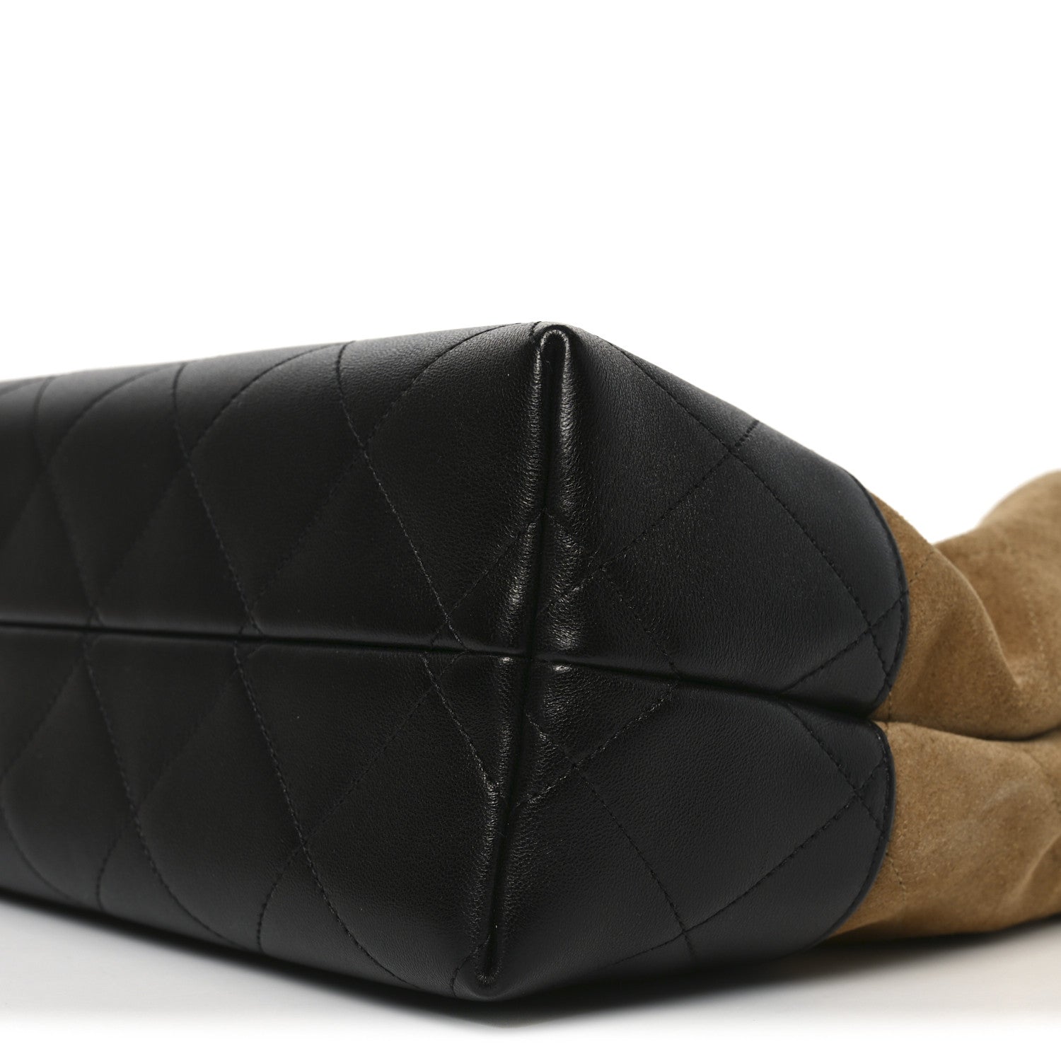 Suede Calfskin Shiny Lambskin Quilted Small Coco Base Shopping Bag Beige Black
