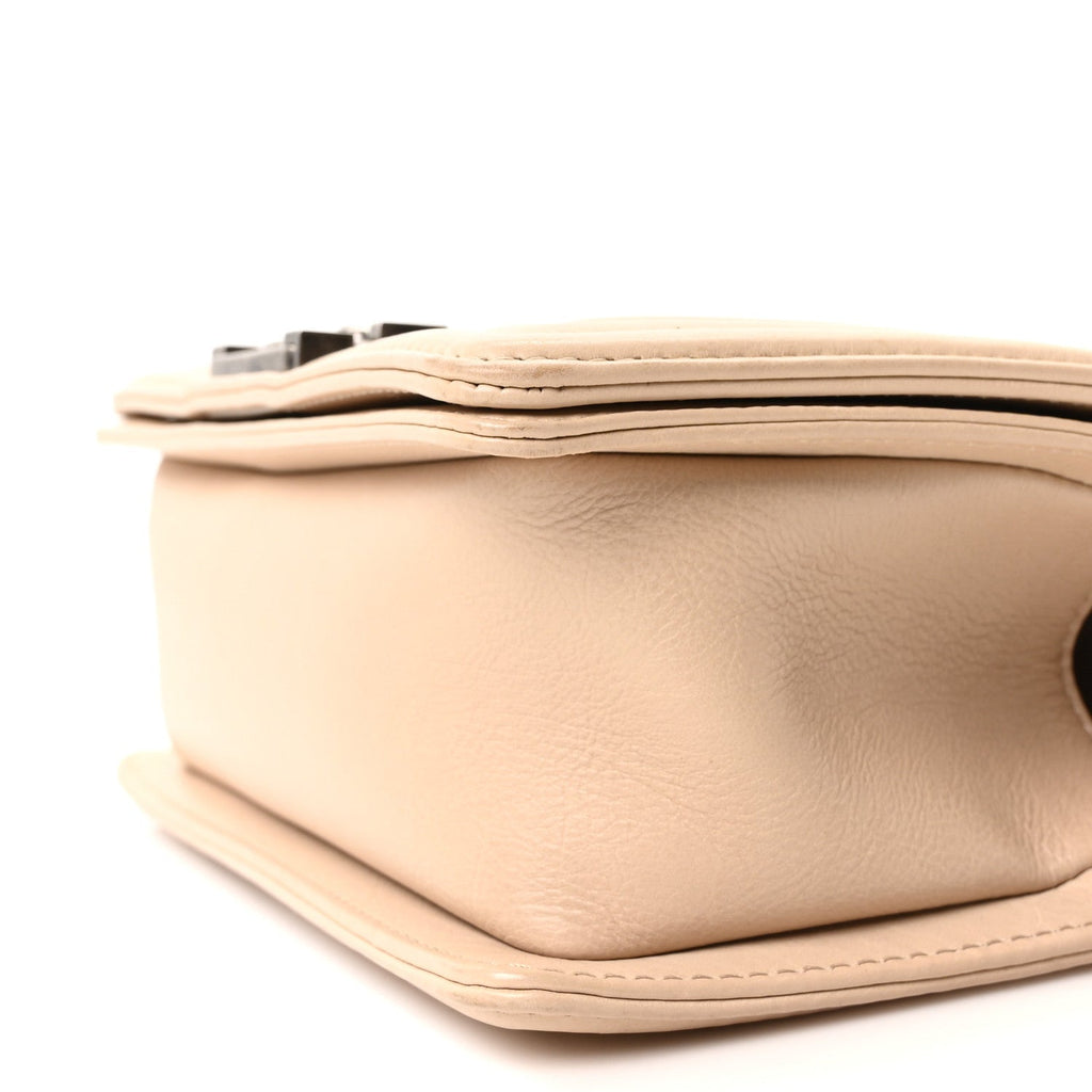 Calfskin Double Stitch Small Boy Flap Beige