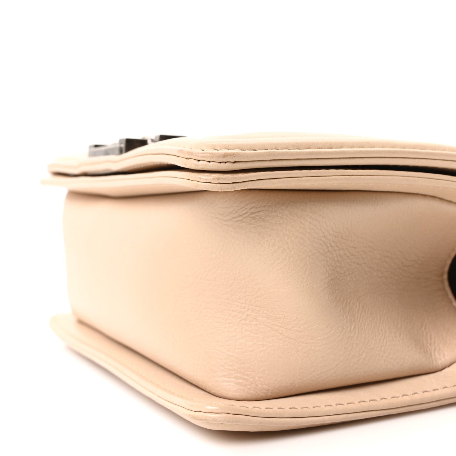 Calfskin Double Stitch Small Boy Flap Beige