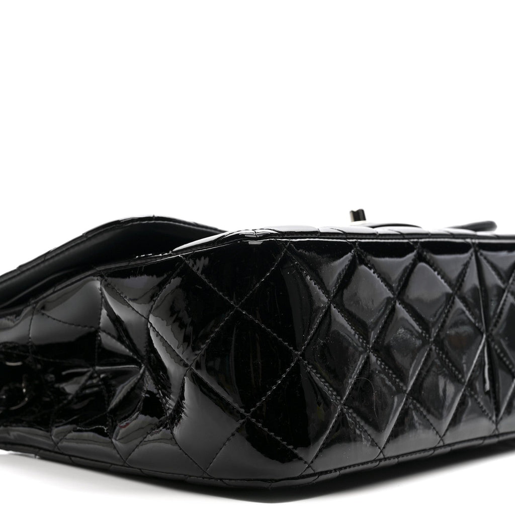 Patent Quilted Jumbo Double Flap Black