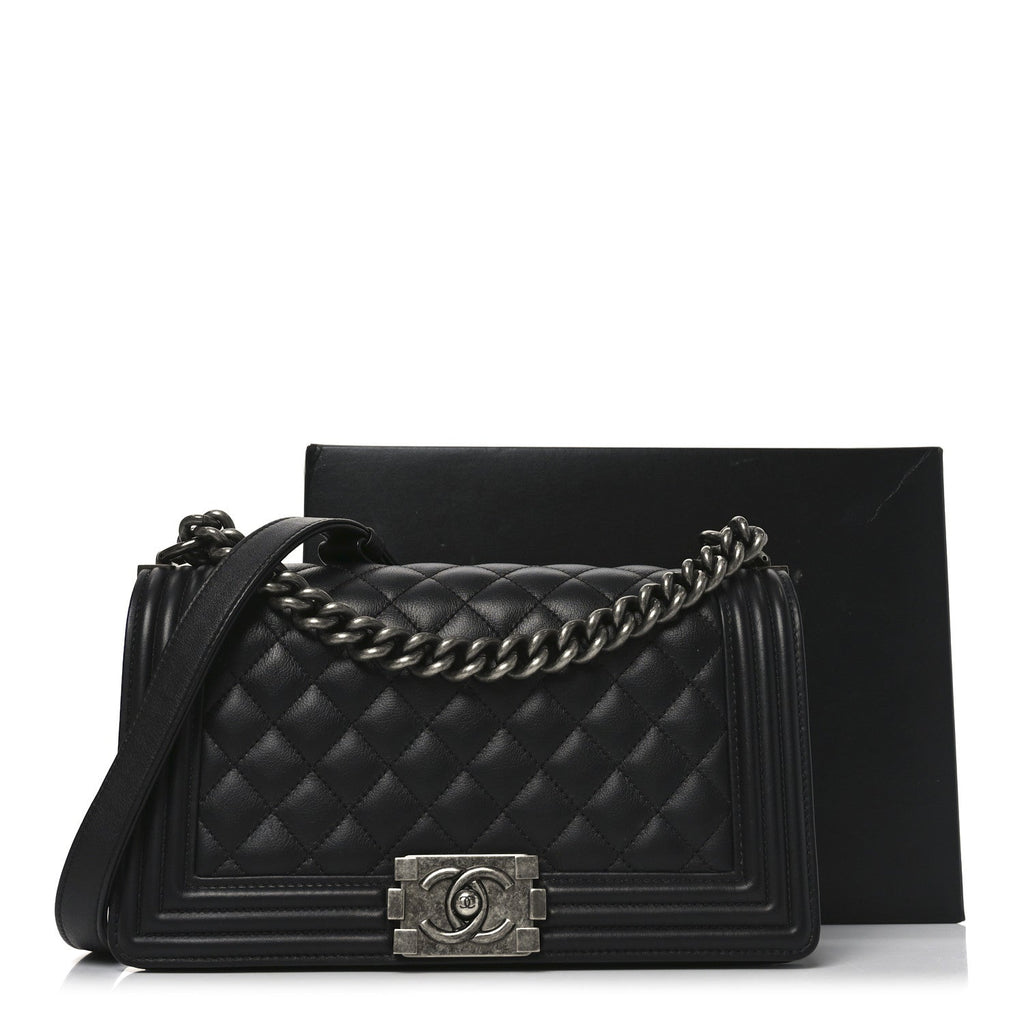 Calfskin Quilted Medium Boy Flap Black