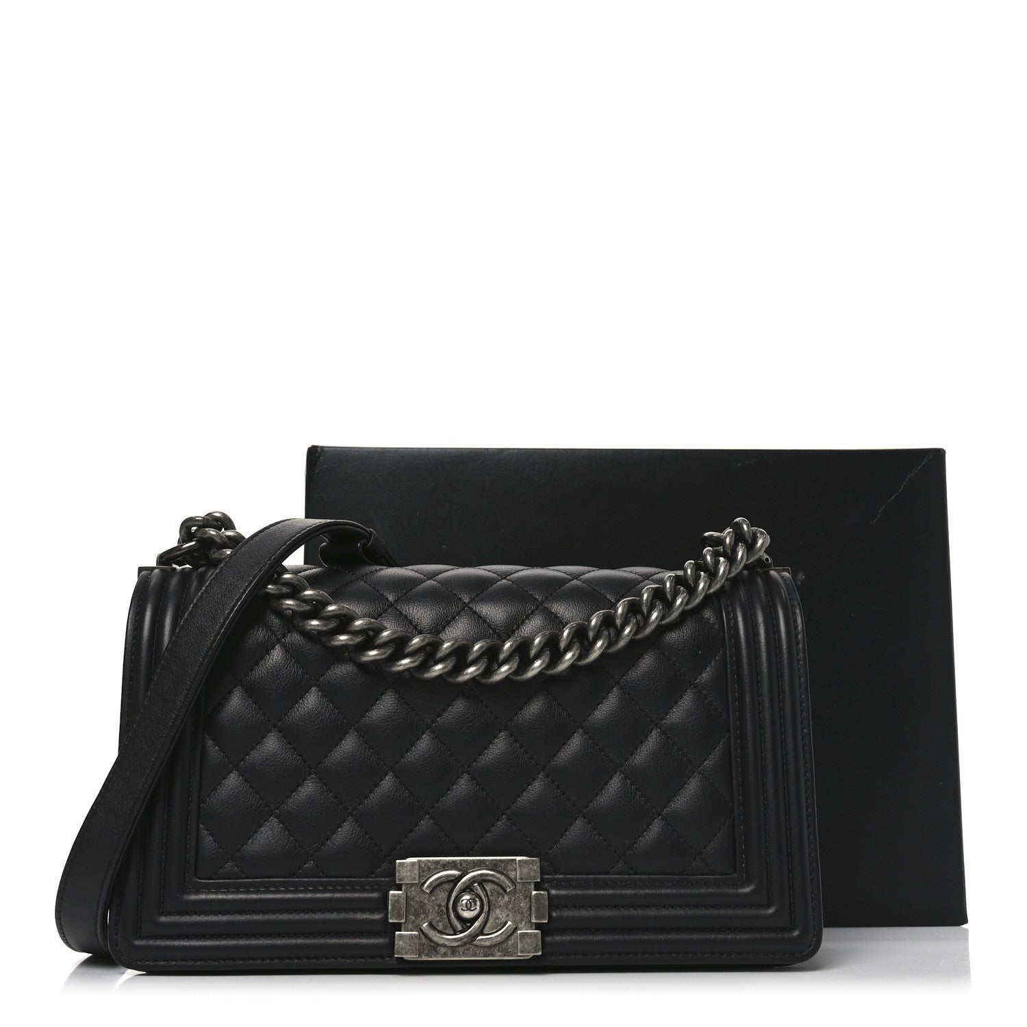 Calfskin Quilted Medium Boy Flap Black