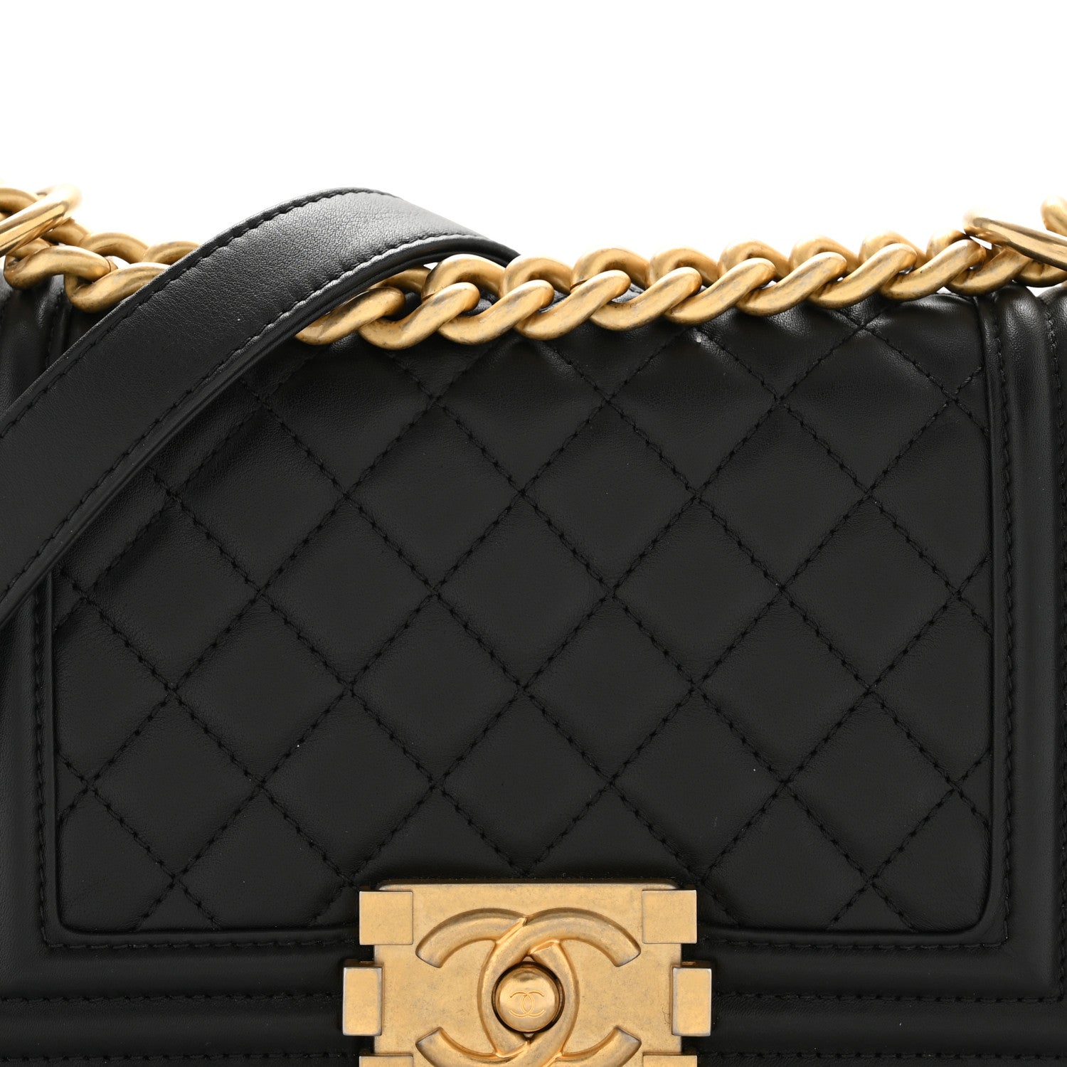 Calfskin Quilted Small Boy Flap Black