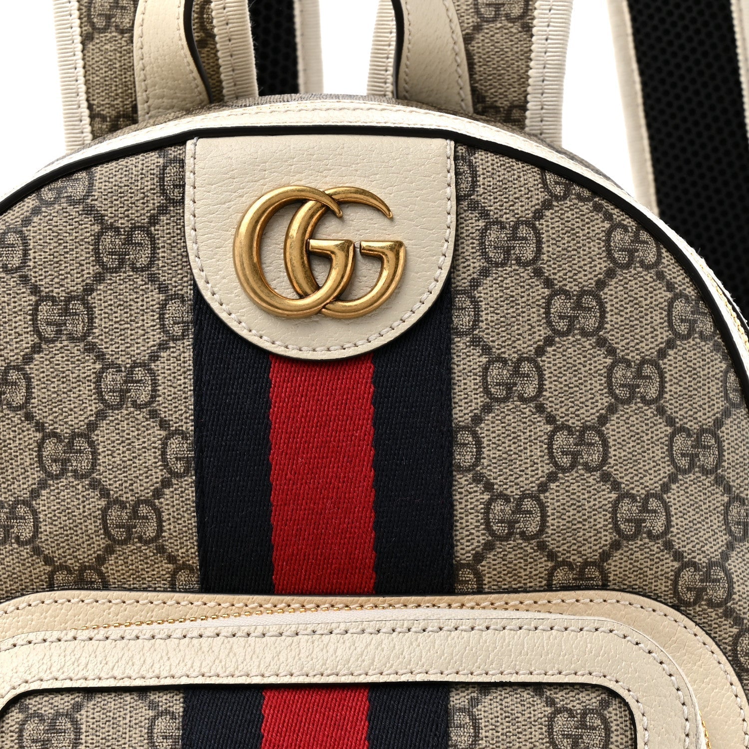 GG Supreme Monogram Textured Calfskin Web Small Ophidia Day Backpack Beige Ebony Mystic White