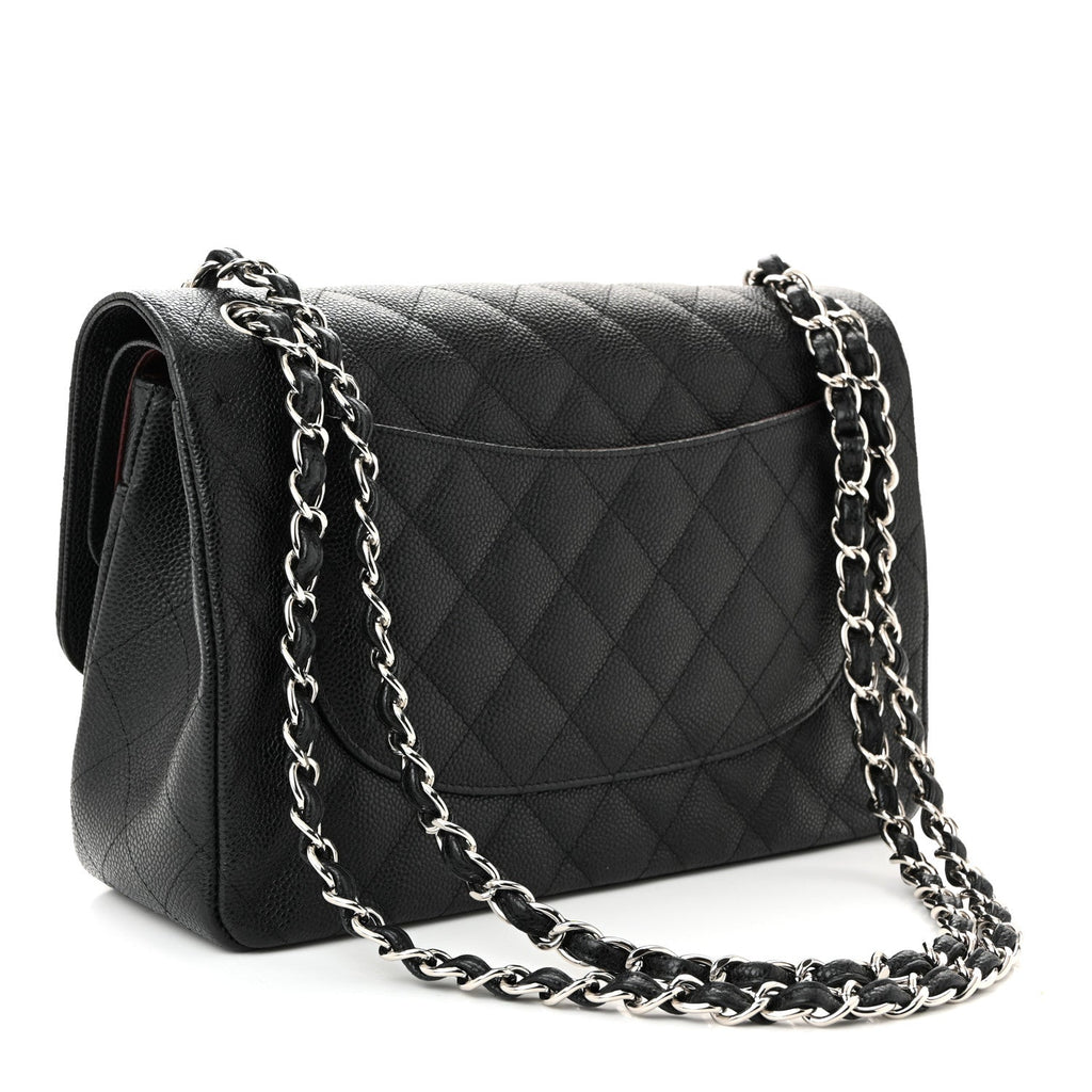 Caviar Quilted Jumbo Double Flap Black