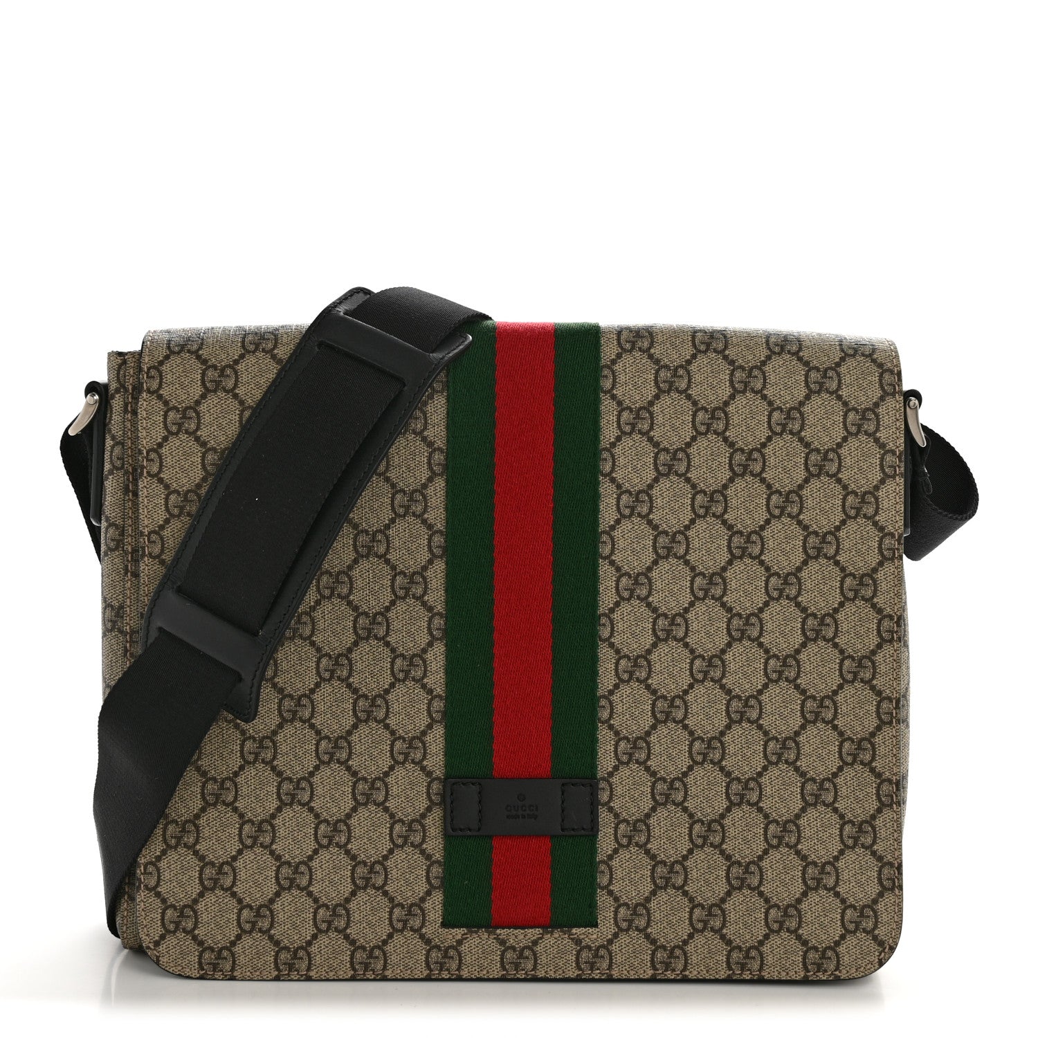 GG Supreme Monogram Web Flap Messenger Bag Black