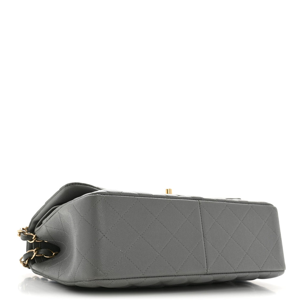 Caviar Quilted Jumbo Double Flap Grey