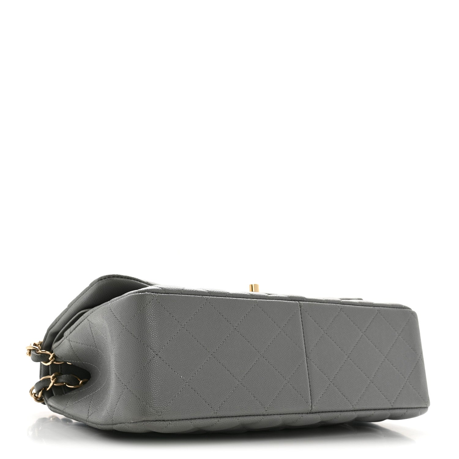 Caviar Quilted Jumbo Double Flap Grey