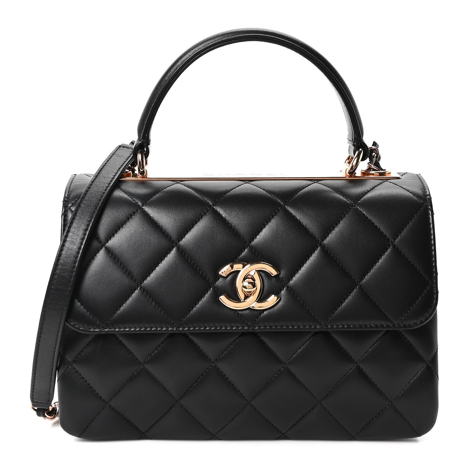 Lambskin Quilted Small Trendy CC Dual Handle Flap Bag Black