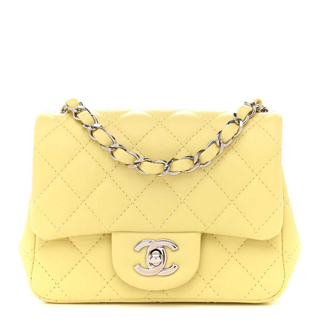 Lambskin Quilted Mini Square Flap Yellow