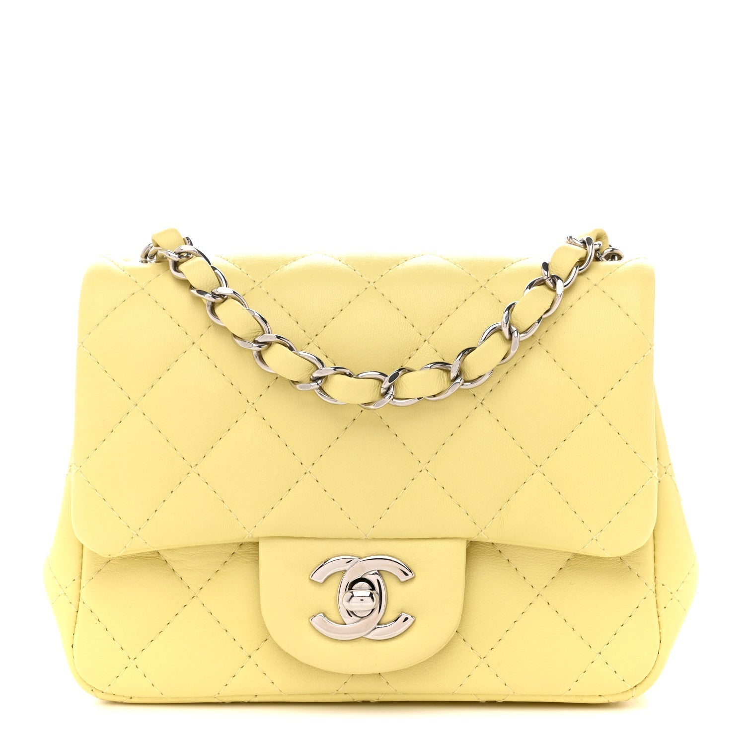 Lambskin Quilted Mini Square Flap Yellow