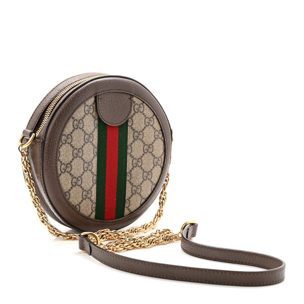 GG Supreme Monogram Web Mini Ophidia Round Shoulder Bag Brown