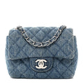 Denim CC Quilted Mini Square Flap Blue