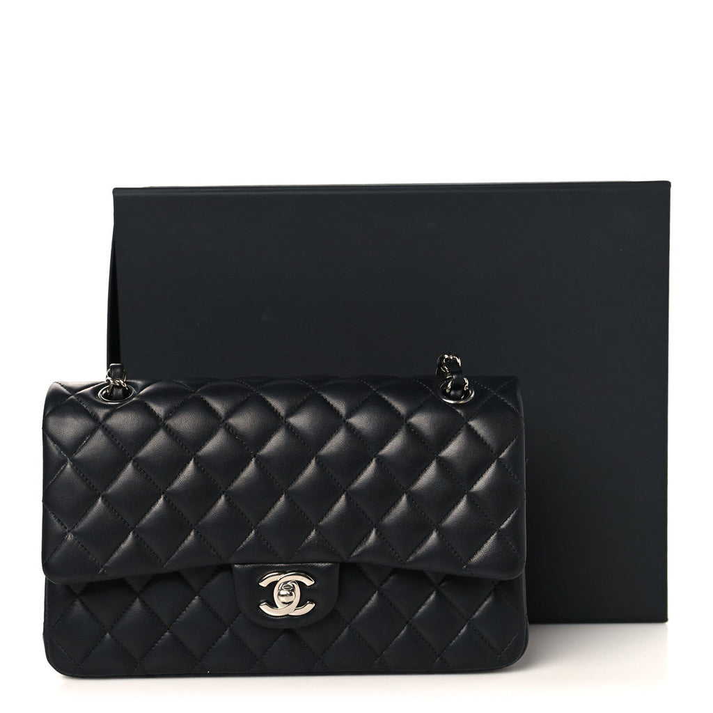 Lambskin Quilted Medium Double Flap Black