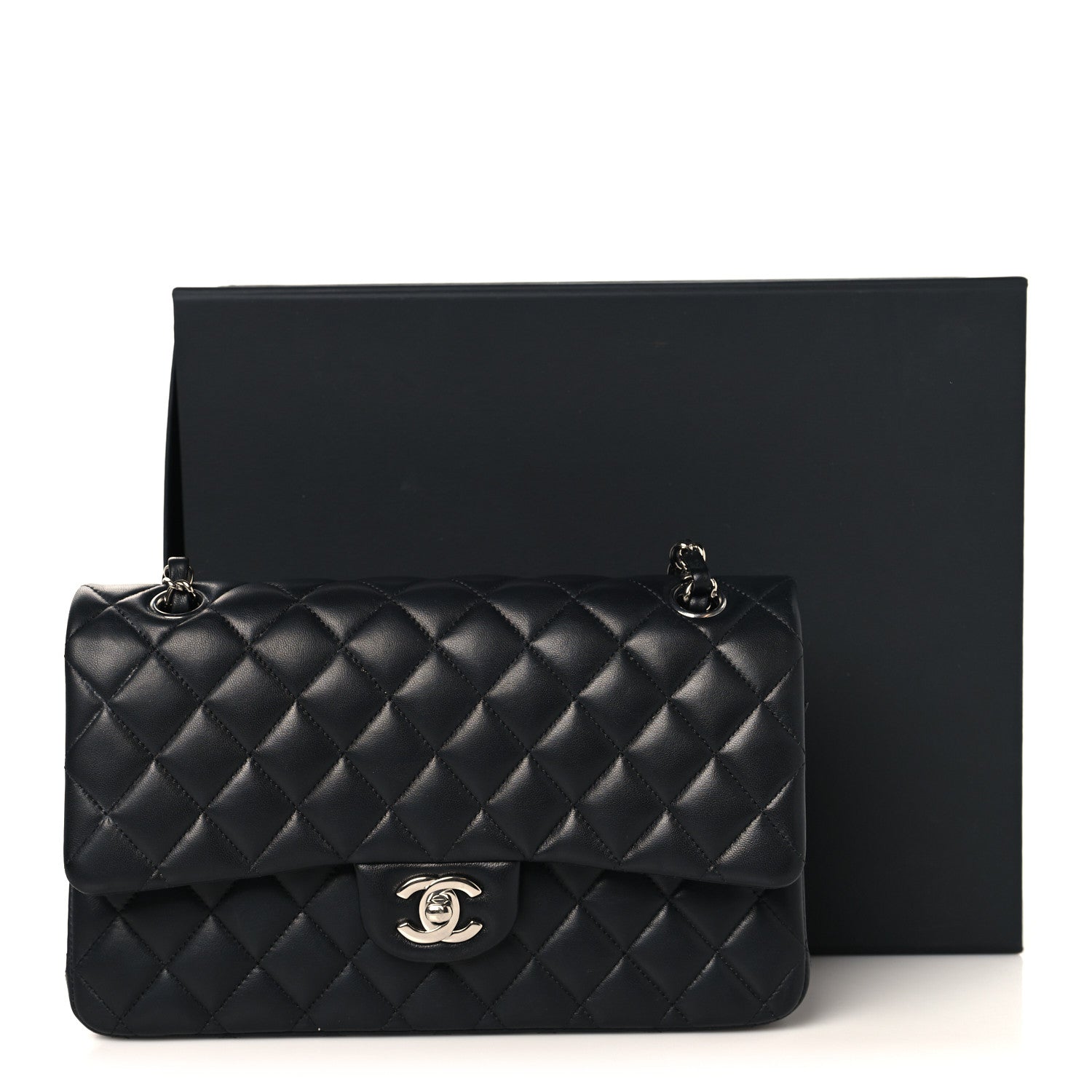 Lambskin Quilted Medium Double Flap Black