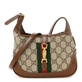 GG Supreme Monogram Azalea Calfskin Web Mini Jackie 1961 Hobo Beige Ebony Brown Sugar