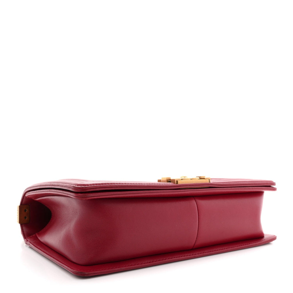Lambskin Quilted New Medium Boy Flap Dark Red