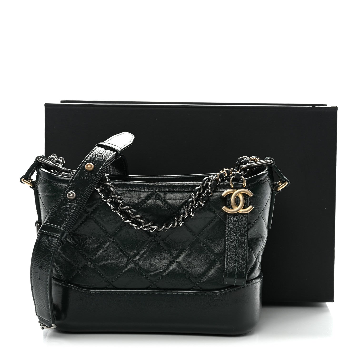 Aged Calfskin Quilted Small Gabrielle Hobo Dark Green