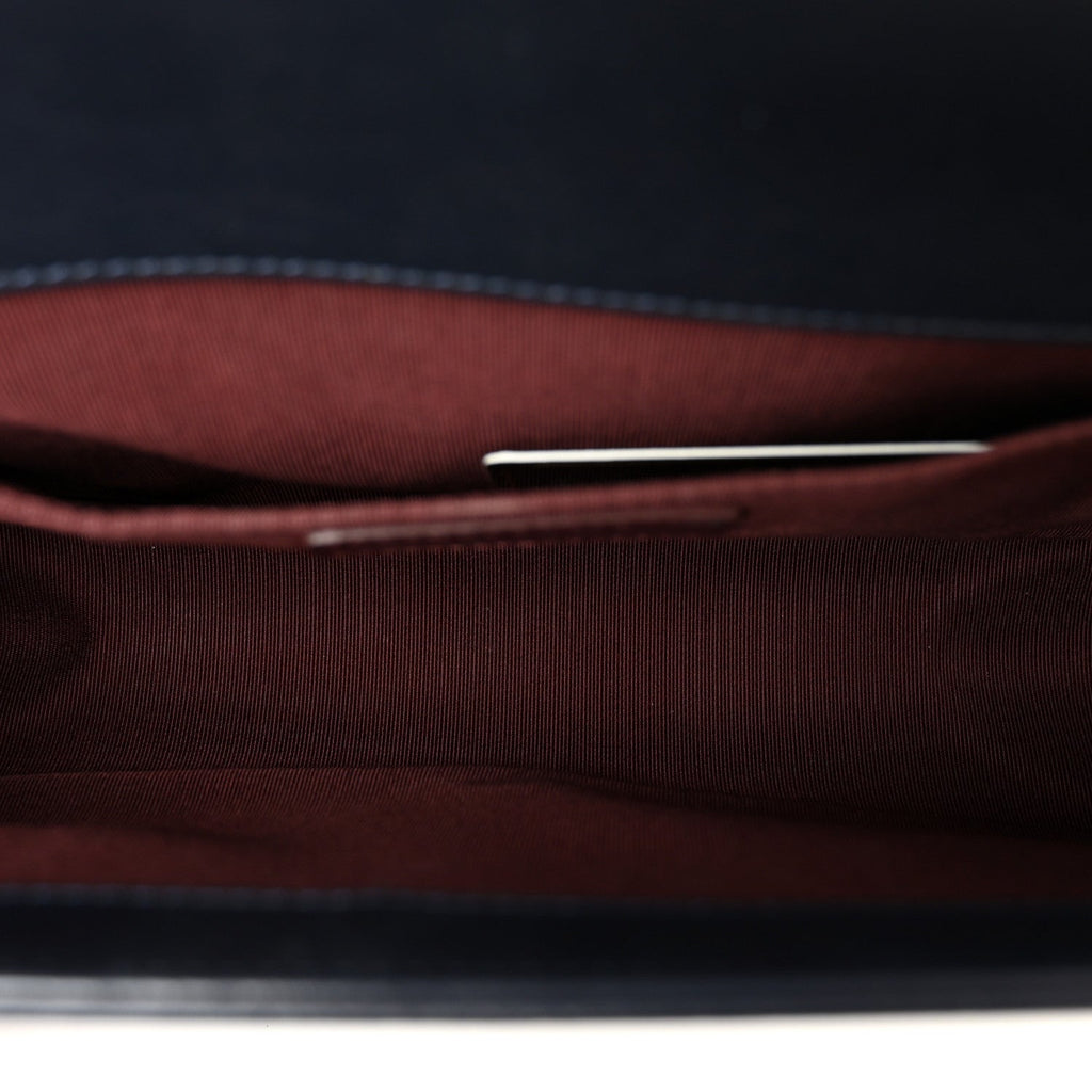 Calfskin Woven Medium Boy Flap Blue Burgundy