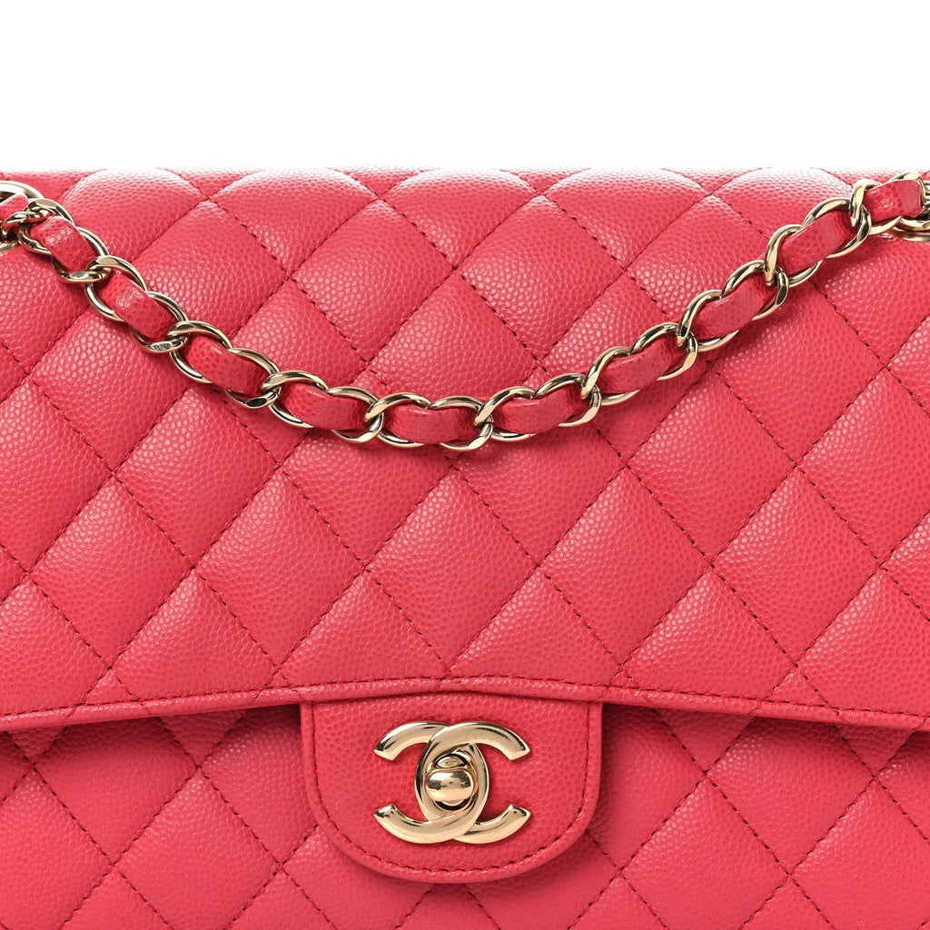Caviar Quilted Medium Double Flap Dark Pink