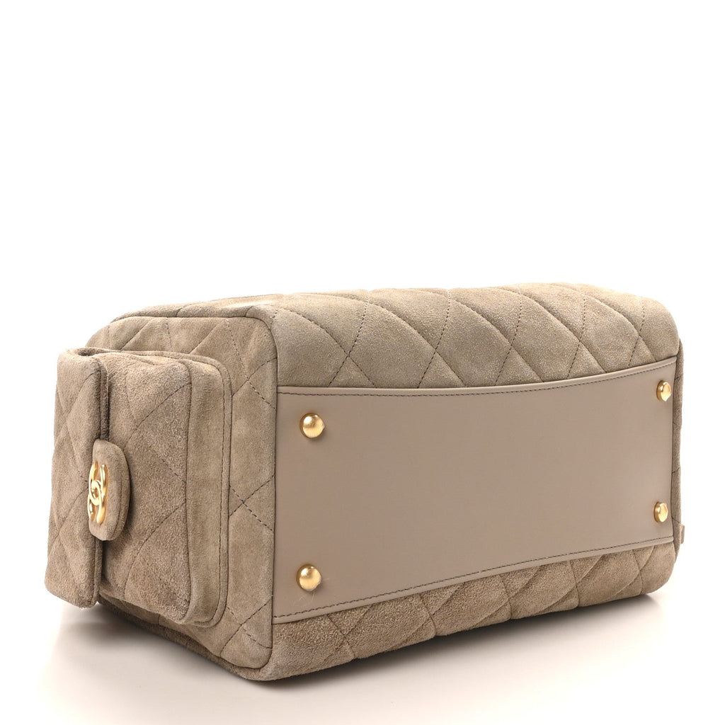 Suede Quilted Chanel 25 Bowling Bag Dark Grey