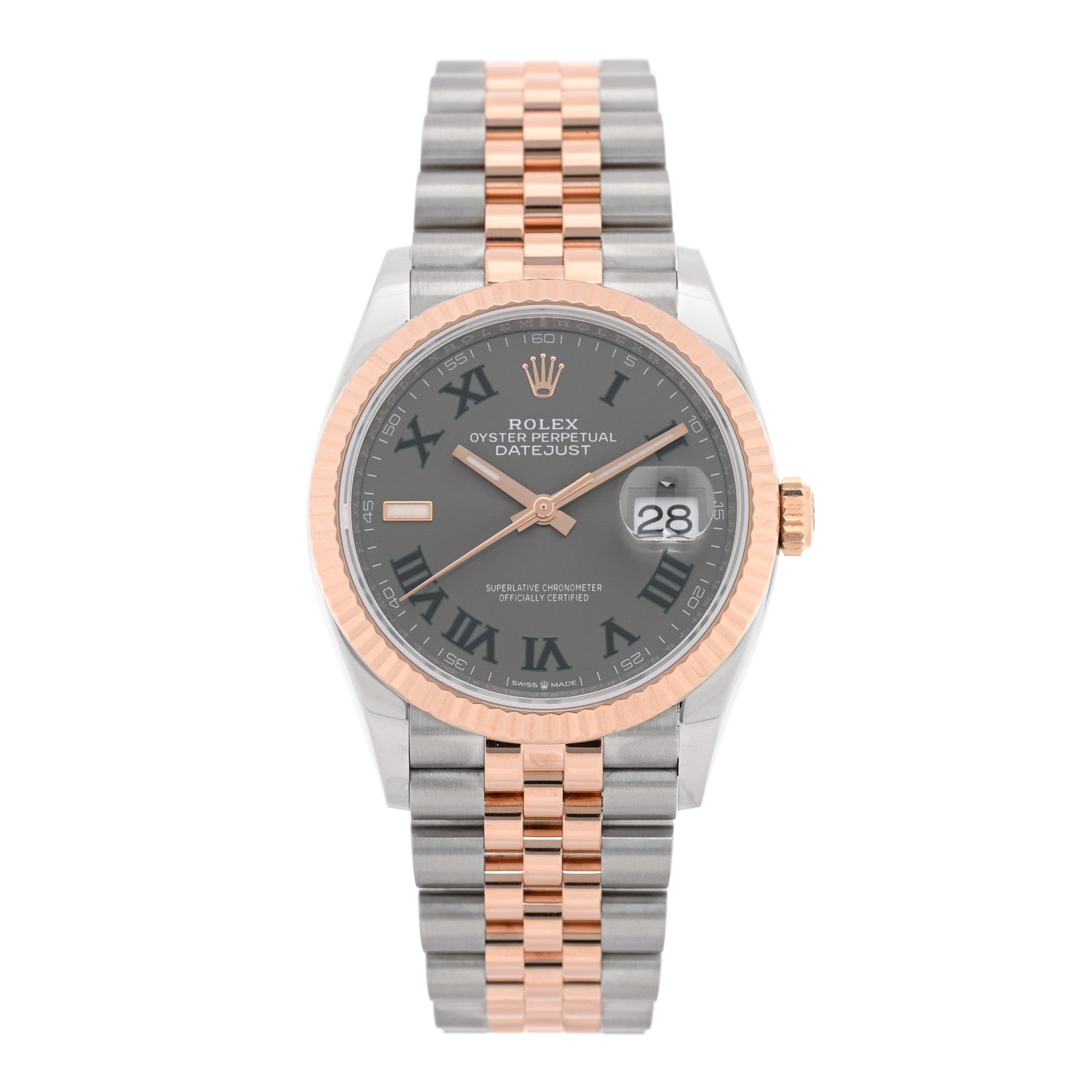 Stainless Steel 18K Everose Gold 36mm Oyster Perpetual Wimbledon Datejust Watch Slate 126231