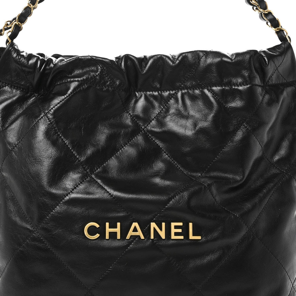 Shiny Calfskin Quilted Small Chanel 22 Black