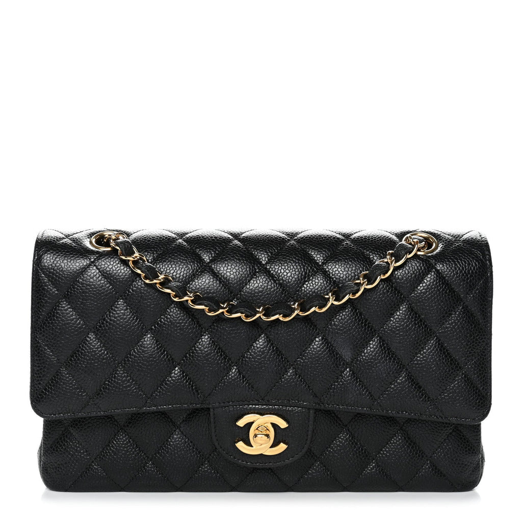 Caviar Quilted Medium Double Flap Black