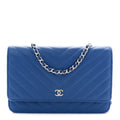 Caviar Chevron Quilted Wallet On Chain WOC Blue