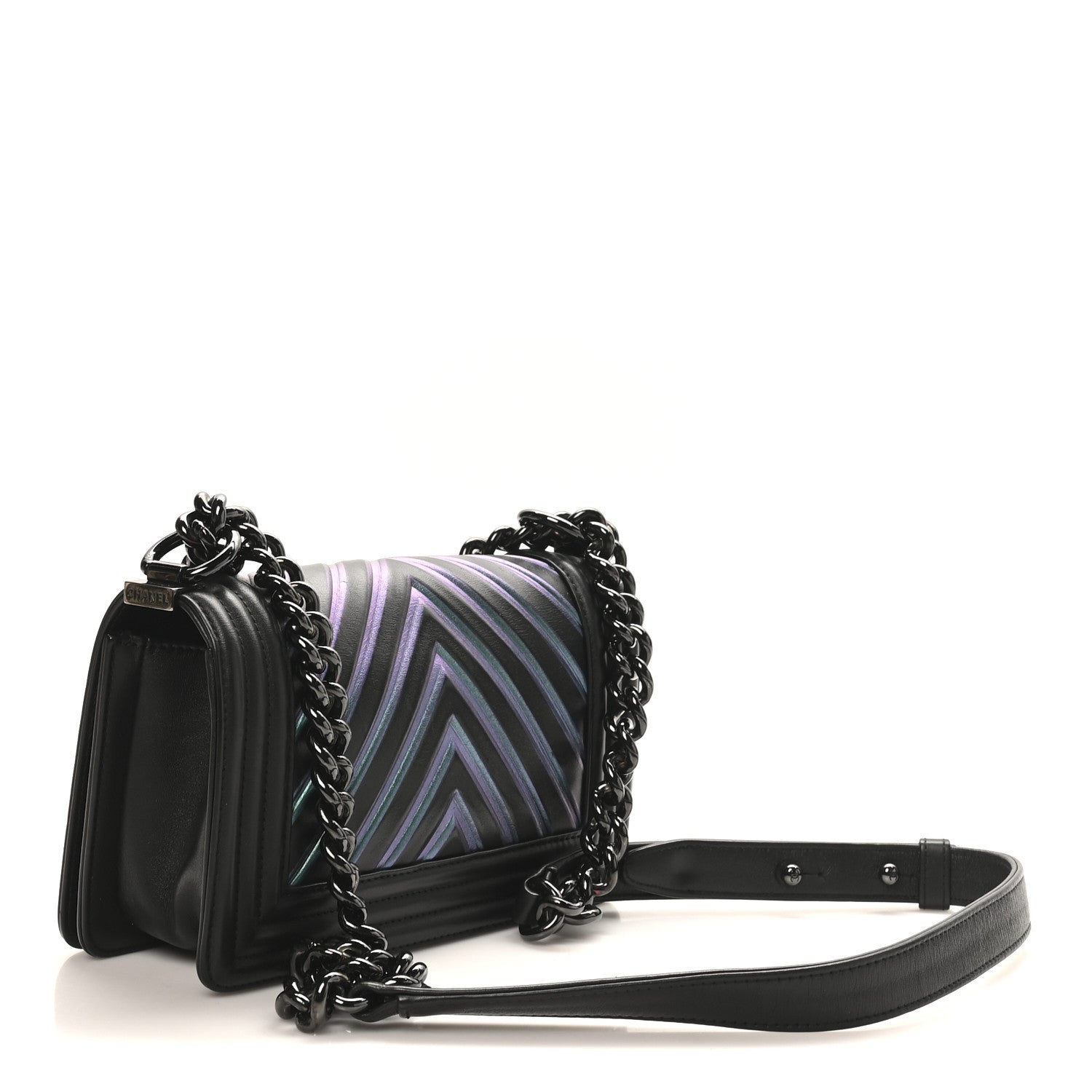 Calfskin Painted Chevron Embossed Medium Boy Flap Black