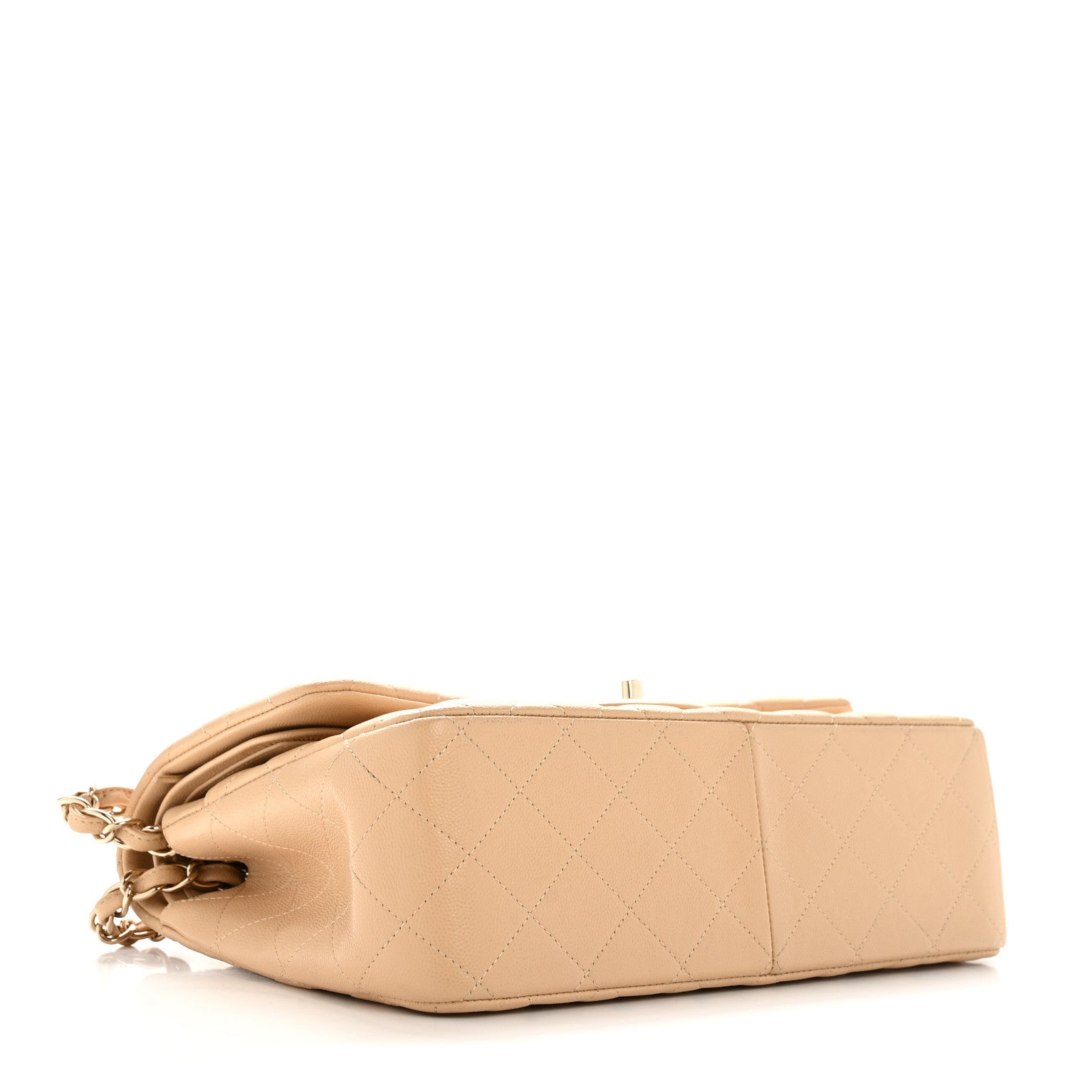 Caviar Quilted Jumbo Double Flap Beige