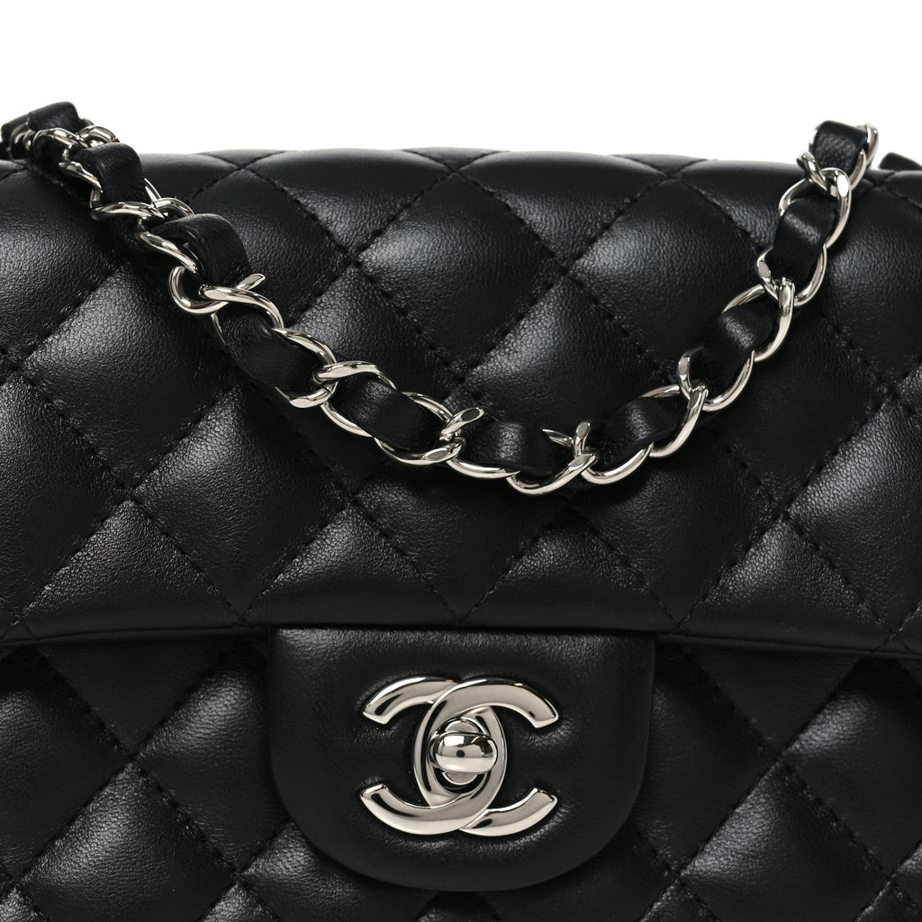 Lambskin Quilted Mini Rectangular Flap Black
