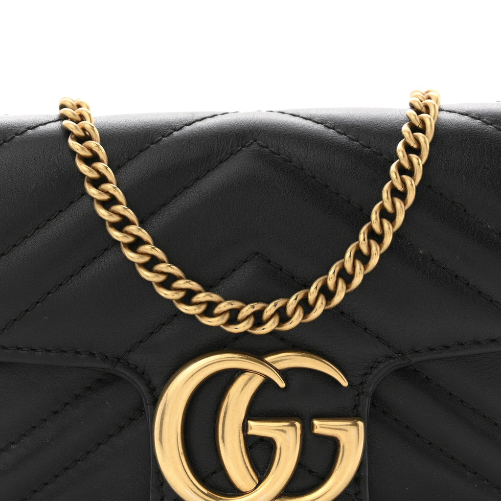 Calfskin Matelasse Super Mini GG Marmont Shoulder Bag Black