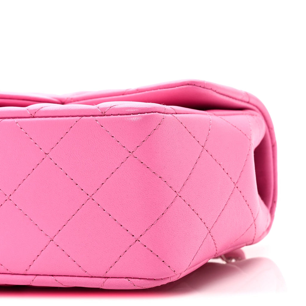 Lambskin Quilted Mini Rectangular Flap Neon Pink