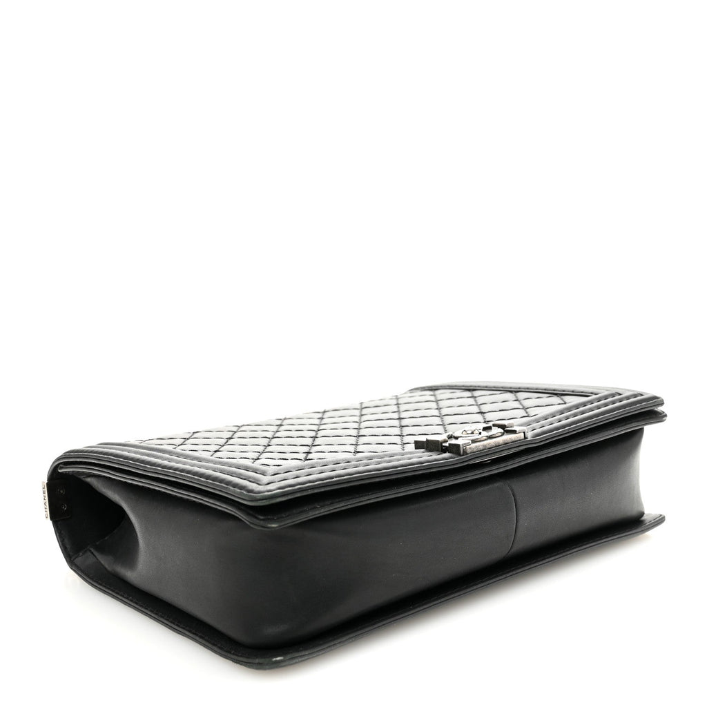 Calfskin Double Stitch Large Boy Flap Black