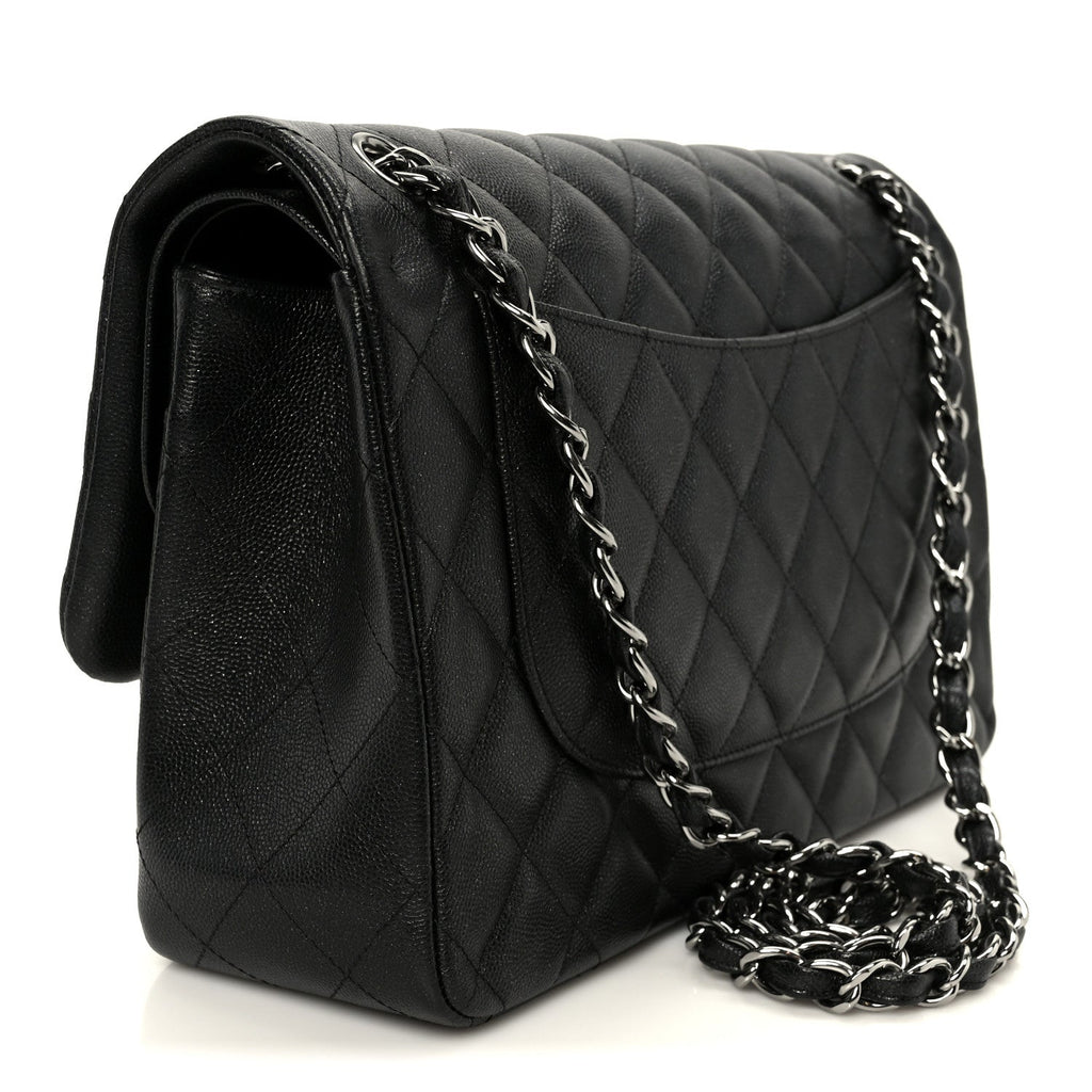 Iridescent Caviar Quilted Jumbo Double Flap Black