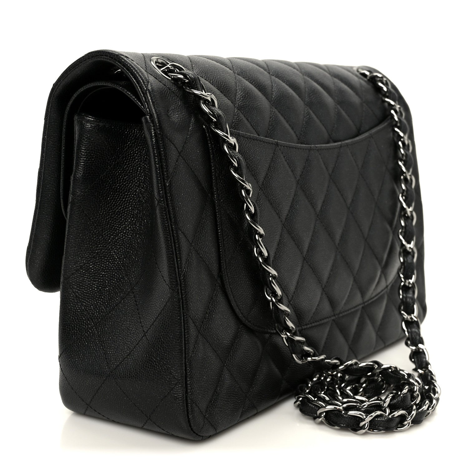 Iridescent Caviar Quilted Jumbo Double Flap Black