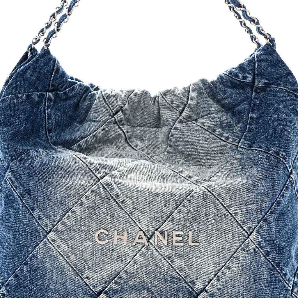Denim Quilted Chanel 22 Blue