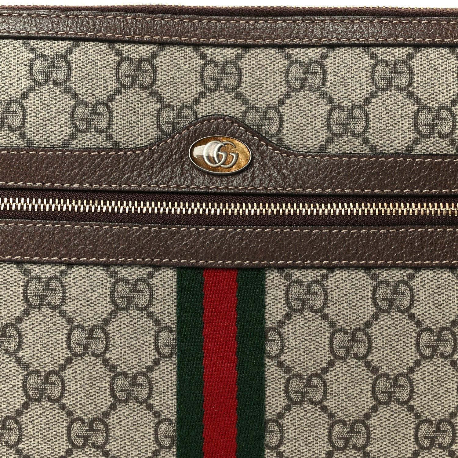 GG Supreme Monogram Large Ophidia Pouch Clutch Brown