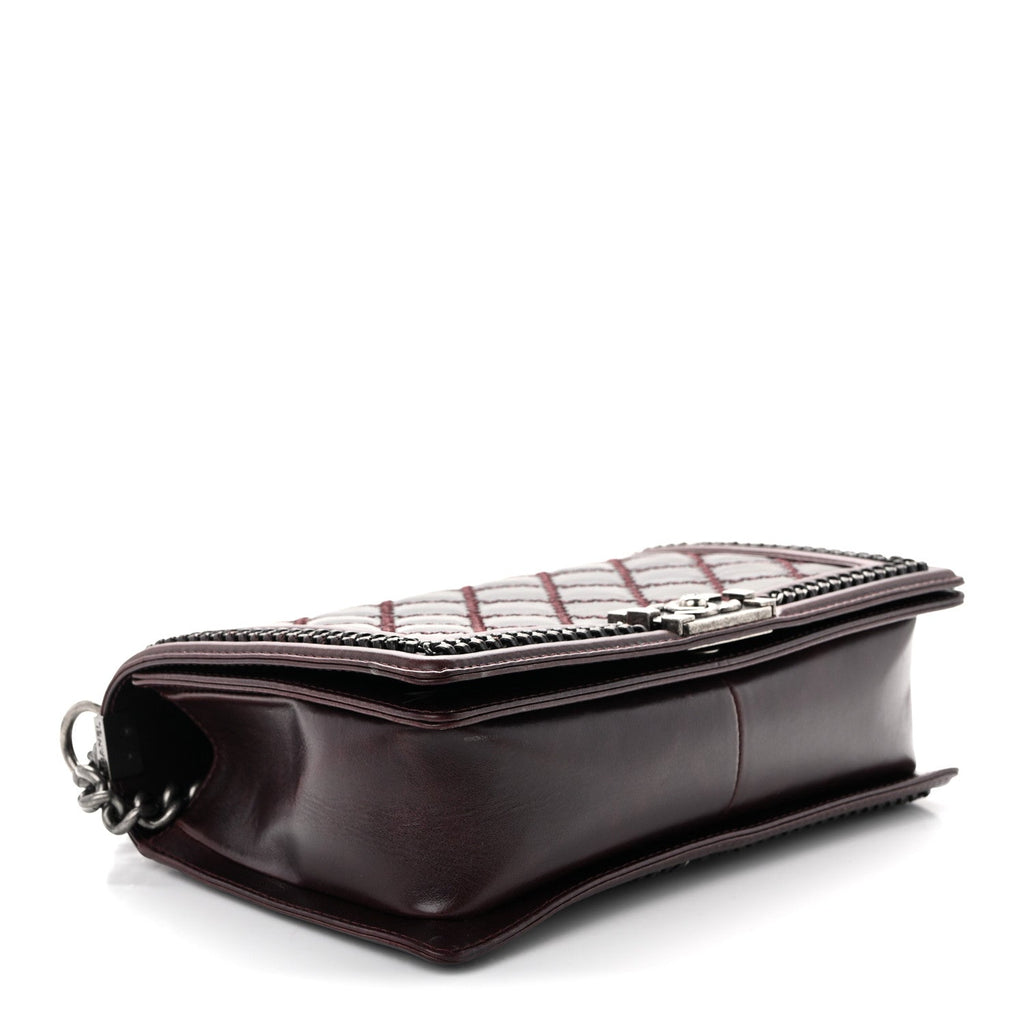 Goatskin Quilted New Medium Boy Handle Flap Burgundy