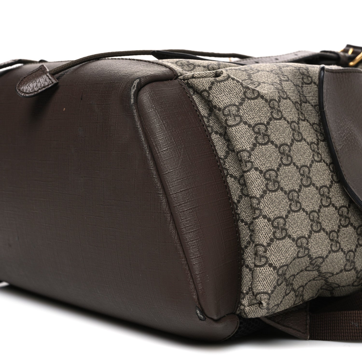 GG Supreme Monogram Medium Ophidia Double Buckle Backpack Brown