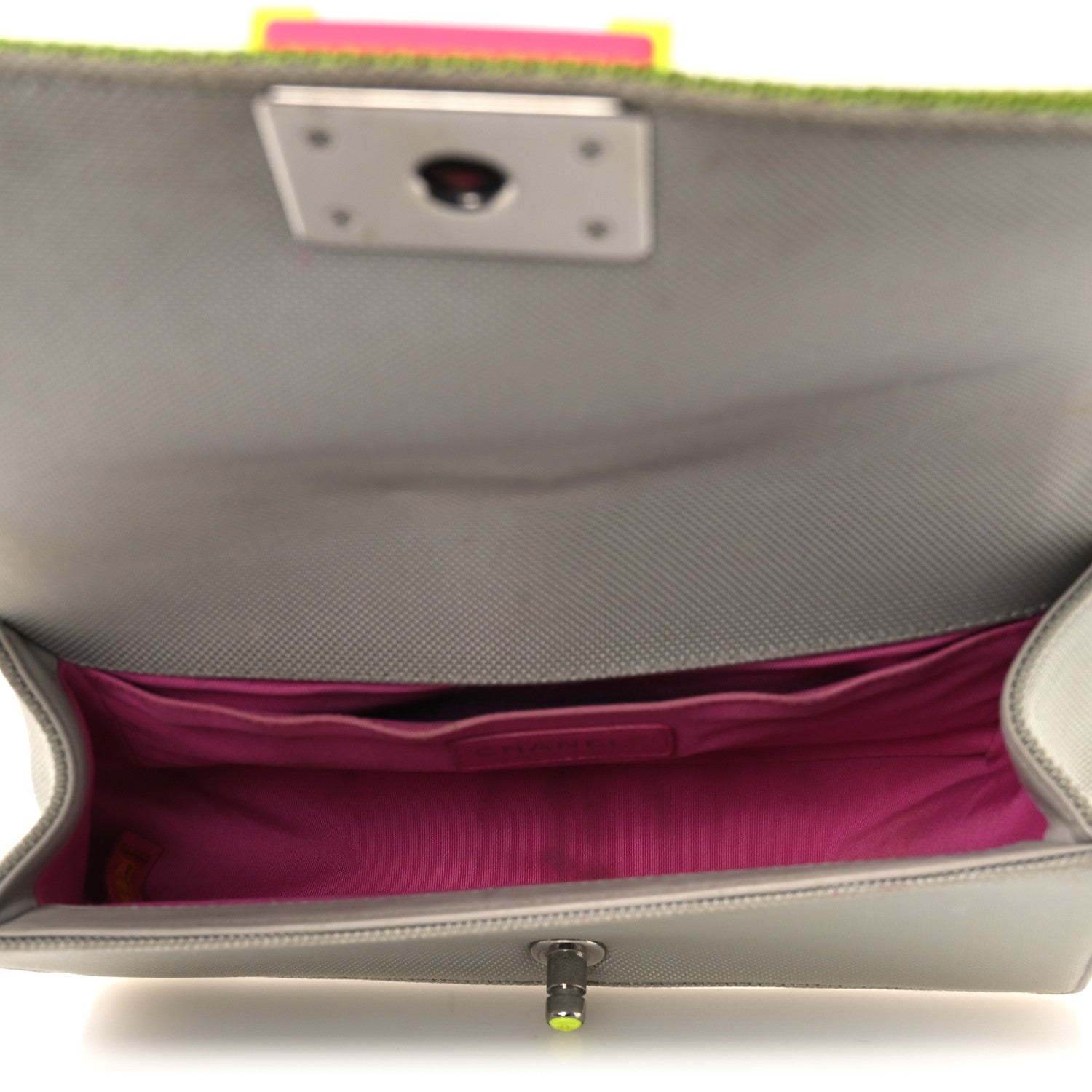 Canvas Quilted Medium Fluo Boy Flap Dark Grey Fuchsia Green