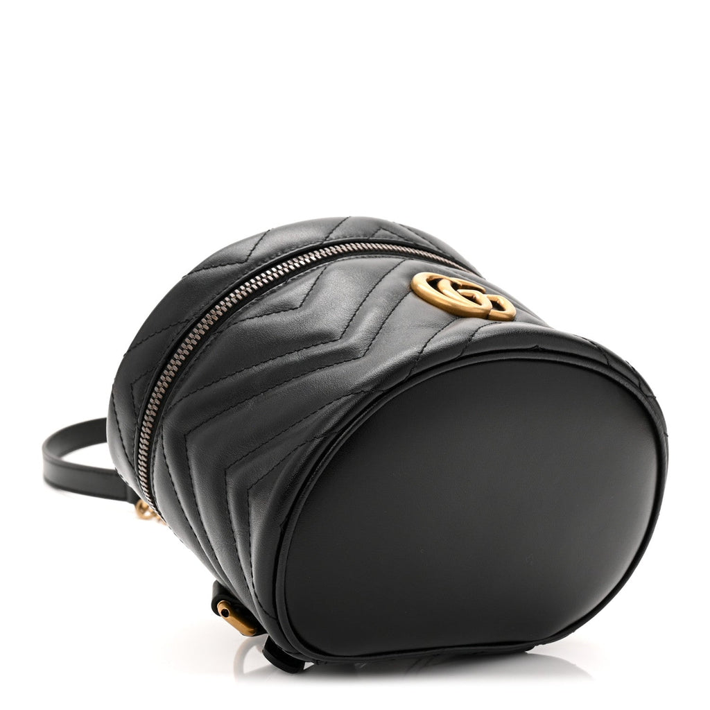 Calfskin Matelasse Chevron Mini GG Marmont Top Handle Bag Black