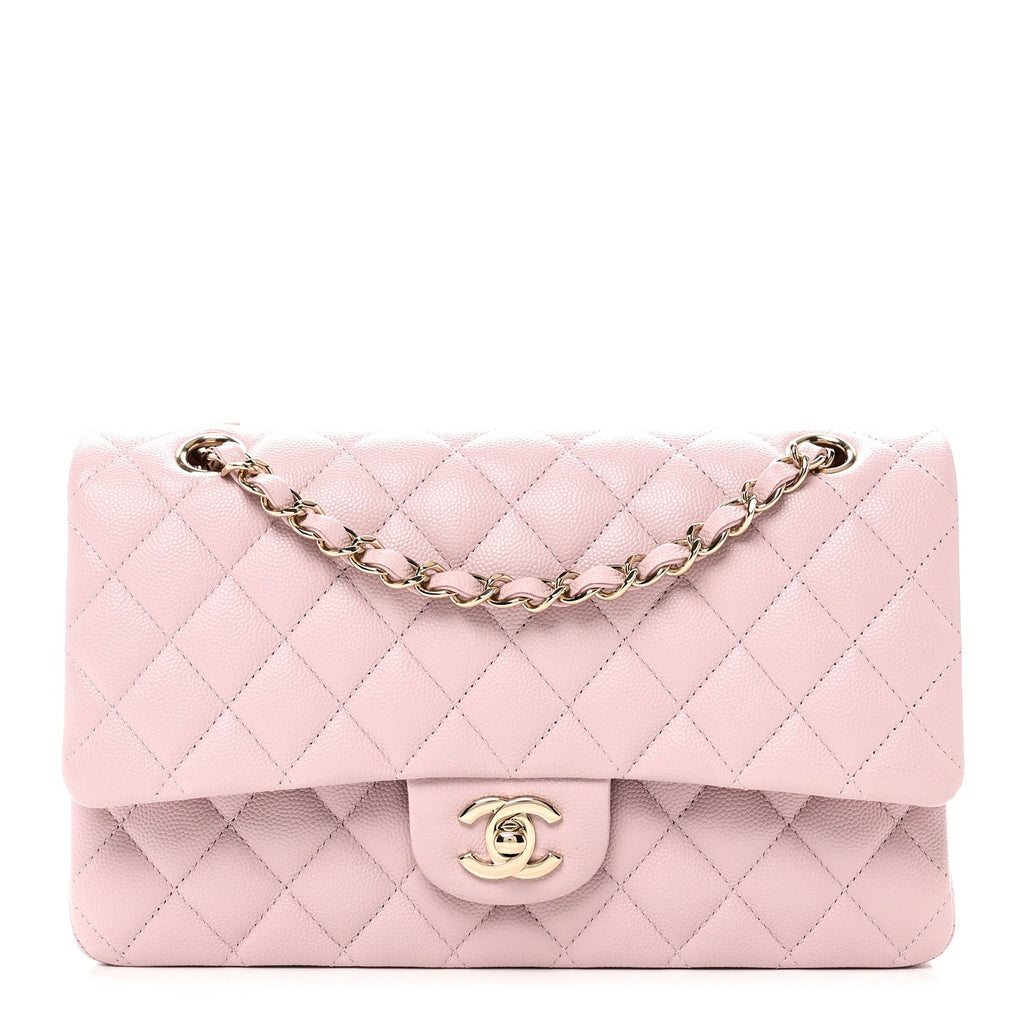Caviar Quilted Medium Double Flap Light Pink