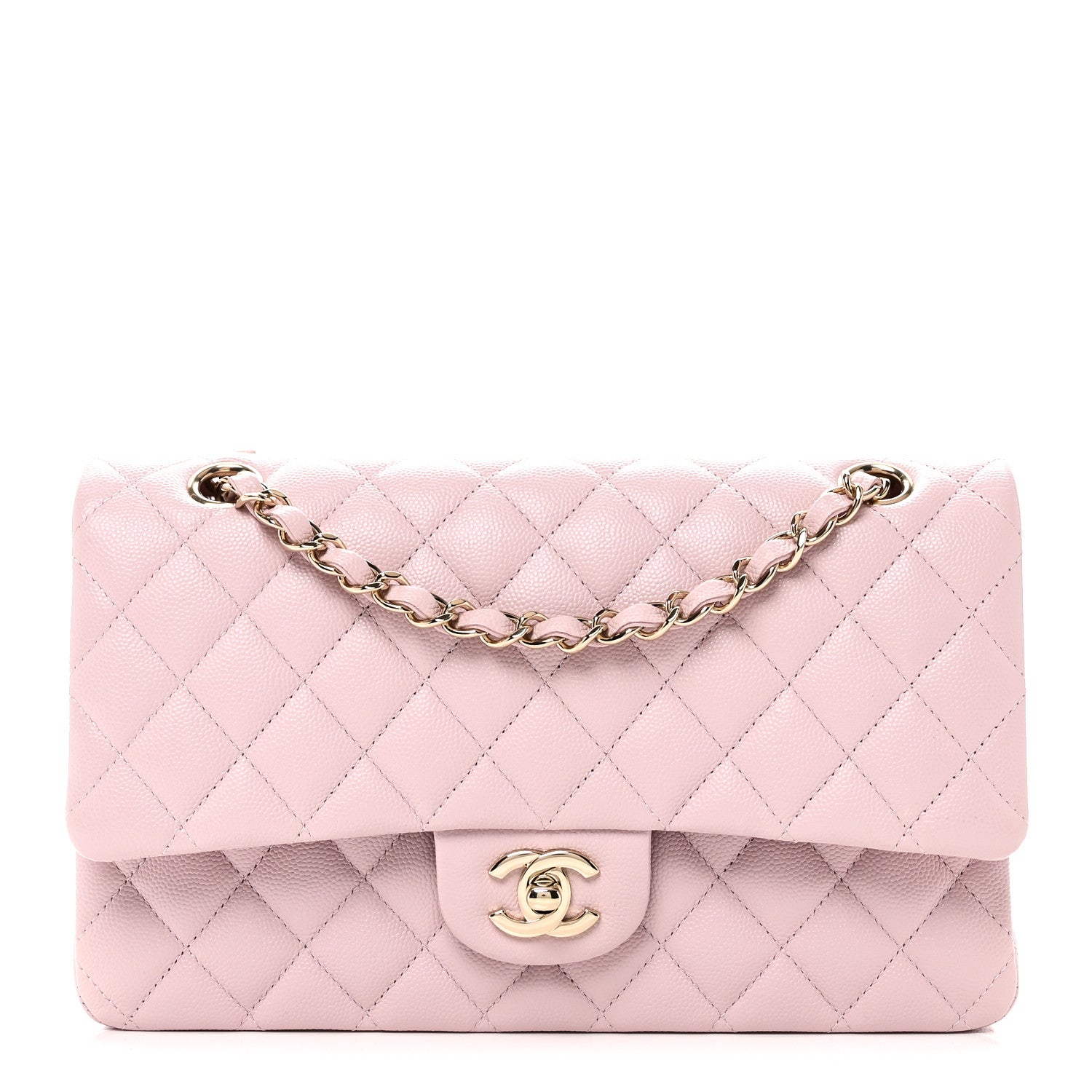Caviar Quilted Medium Double Flap Light Pink