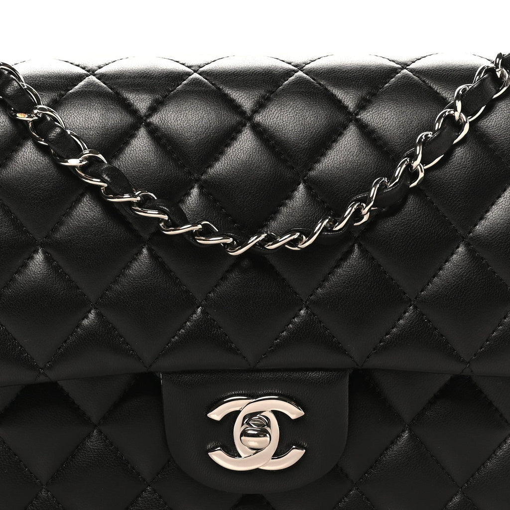 Lambskin Quilted Medium Double Flap Black