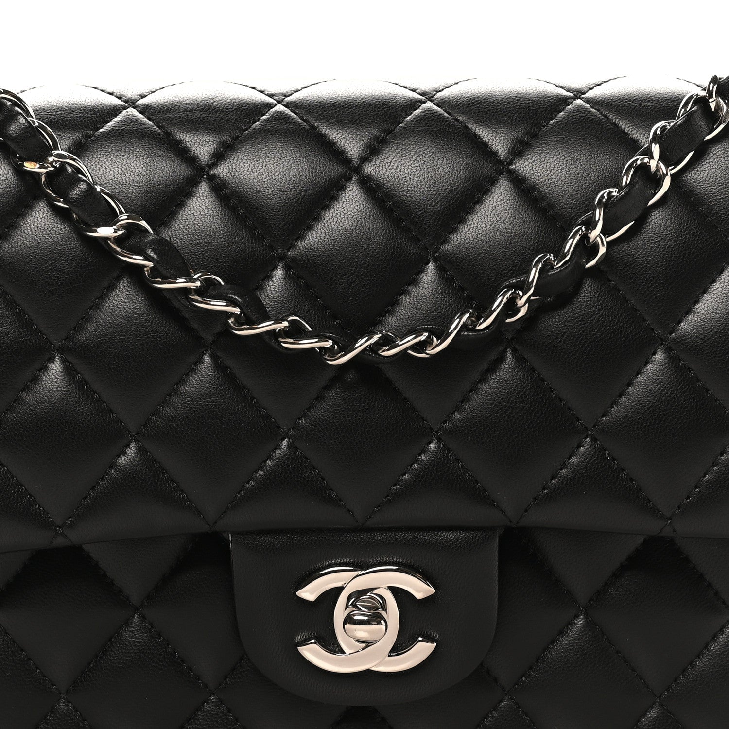 Lambskin Quilted Medium Double Flap Black