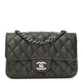 Metallic Caviar Quilted Mini Rectangular Flap Dark Grey